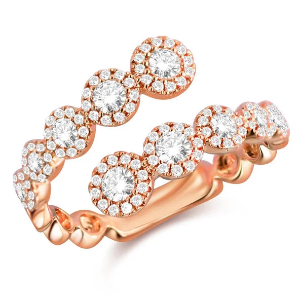 Bridal Wedding Rings-14K Rose Gold Diamond Halo Bypass Ring