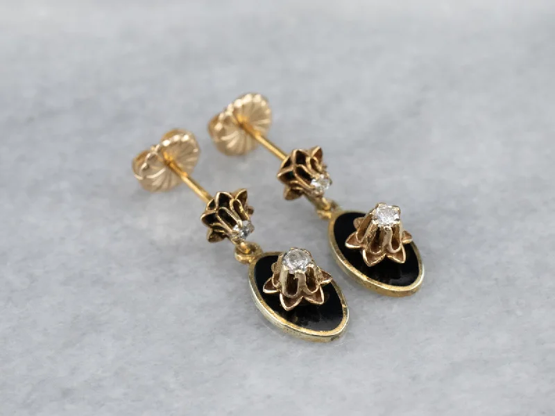 Diamond Stud Earrings-Buttercup Diamond Black Enamel Drop Earrings