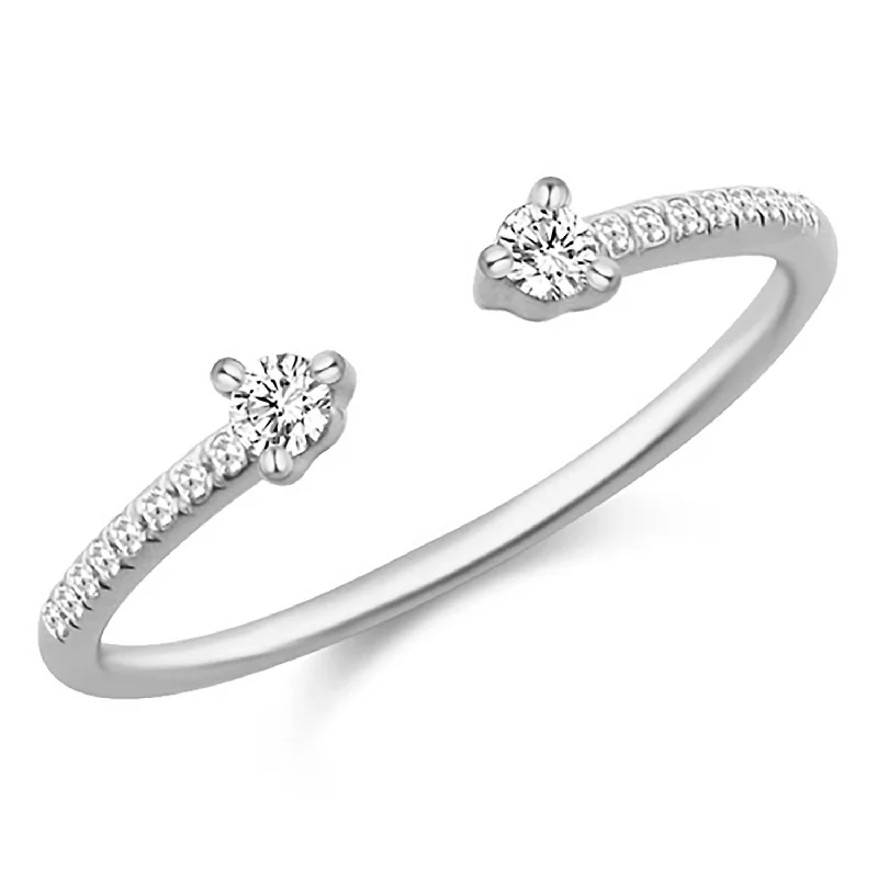 Custom Diamond Wedding Rings-14K White Gold Diamond Open Cuff Ring