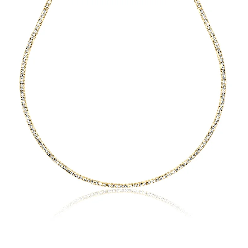 Gold Multi-layer Necklaces-3.00 Cttw Round Diamond Tennis Necklace set in 14K Yellow Gold