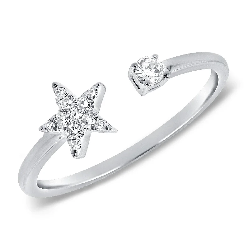 Diamond Wedding Bands Sets-14K White Gold Diamond Mini Star Open Cuff Ring