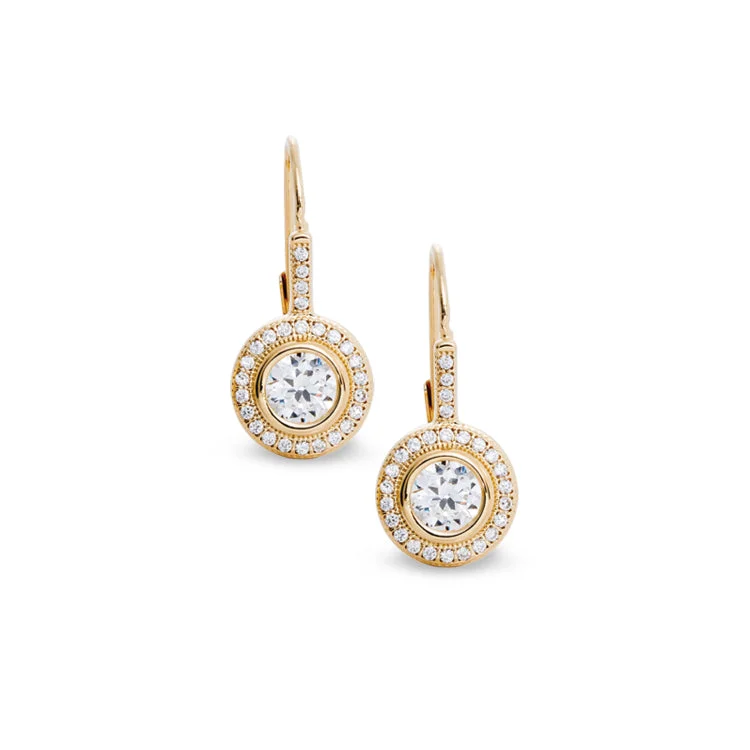 Colorful Earrings-Gold Finish Sterling Silver Micropave Round Lever Back Earrings with 27 Simulated Diamonds