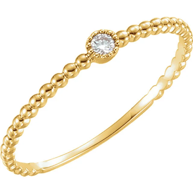 Gemstone Rings-14K Yellow Gold Diamond Bead Design Ring