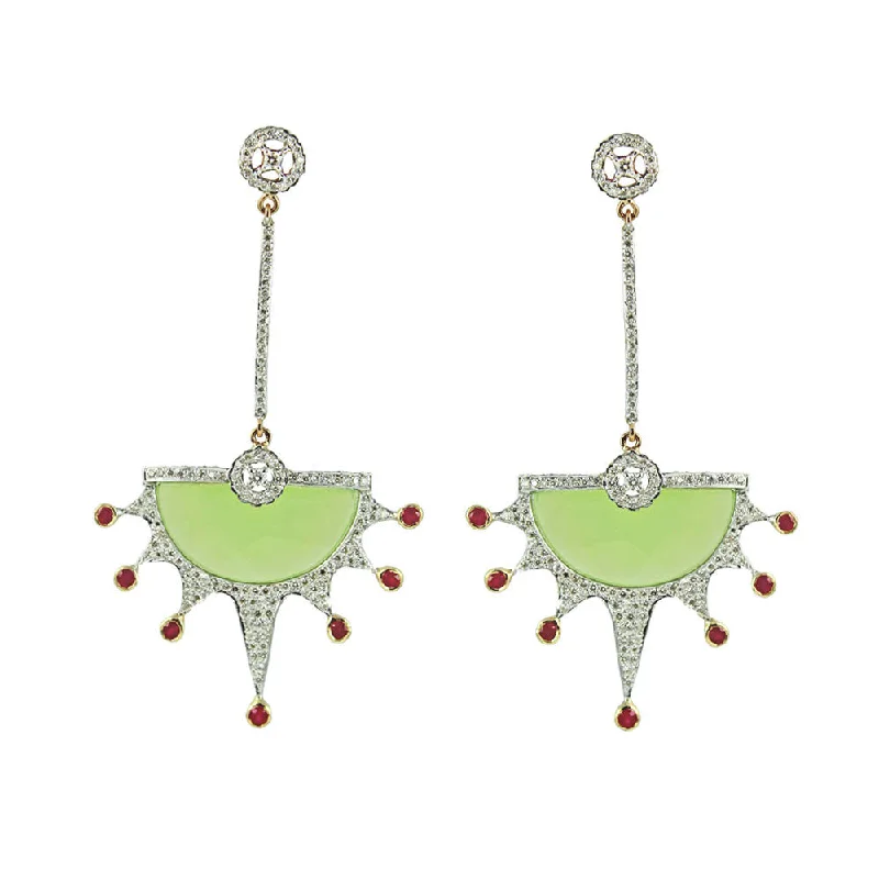 Custom Earrings-Green Chalcedony Diamond Earrings