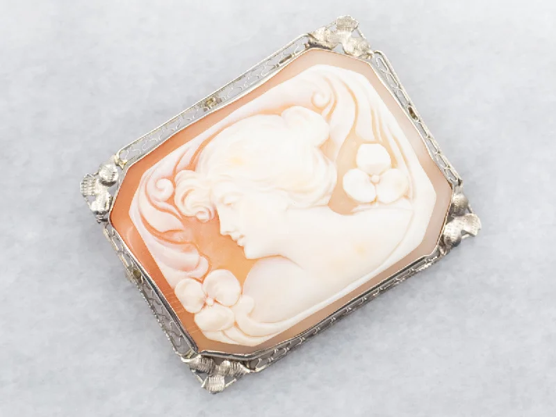 Brooch for Outerwear-Lovely Antique Rectangle Cameo Brooch or Pendant