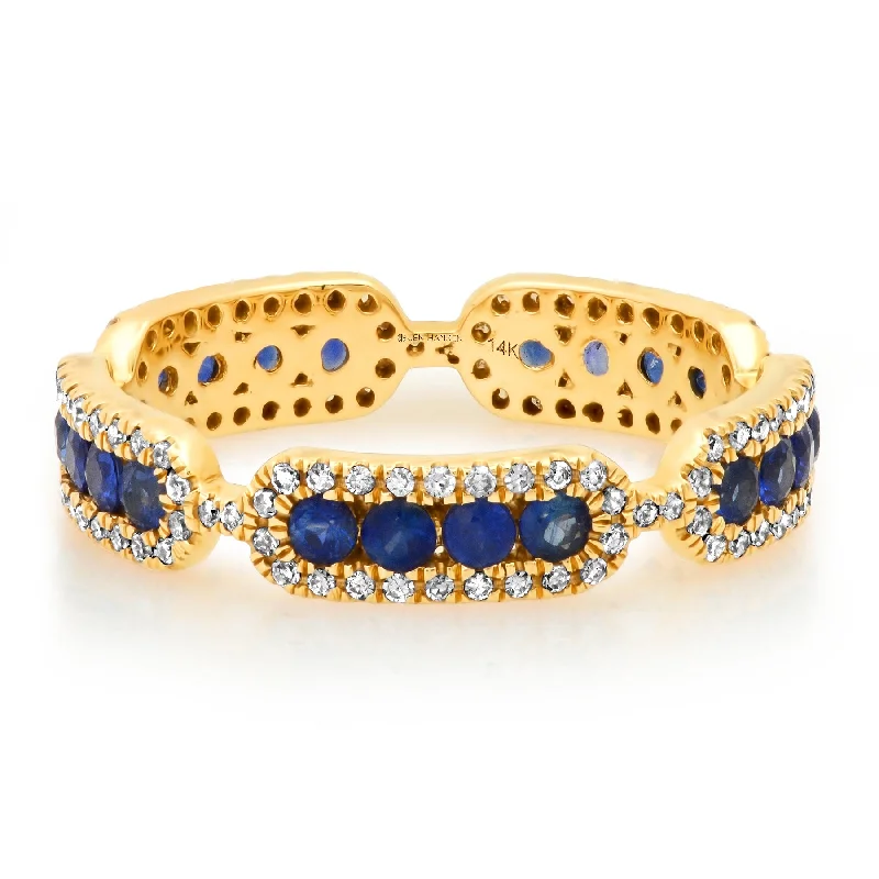 Large Stone Rings-CLASSY DIAMOND & SAPPHIRE BAND, 14kt GOLD