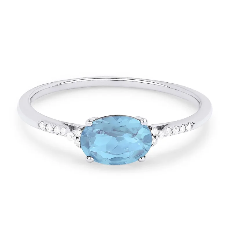 Custom Diamond Wedding Rings-OVAL CUT BLUE TOPAZ AND DIAMOND RING, .04 CT TW