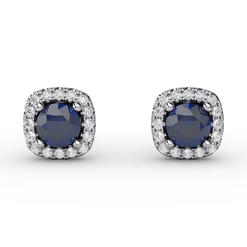 Luxury Diamond Earrings-Cushion Cut Sapphire Stud Earrings ER1479S