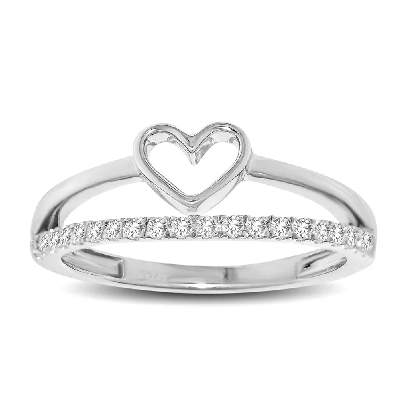 Minimalist Engagement Rings-10K White Gold 1/5 Ctw Diamond Heart Ring