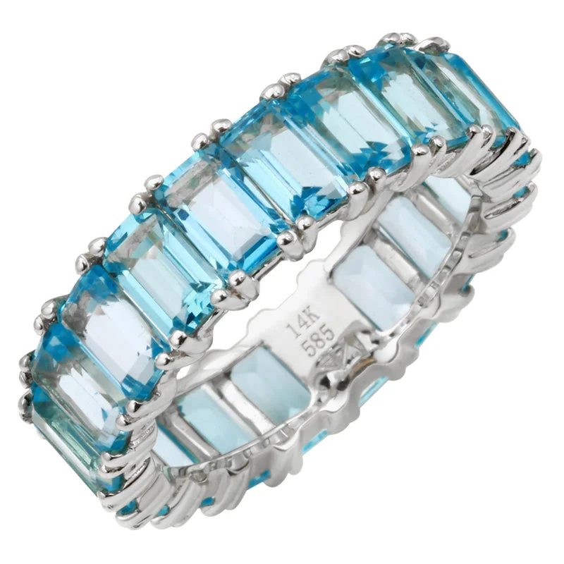 Custom Sapphire Rings-14K White Gold Emerald Cut Blue Topaz Ring (Large)