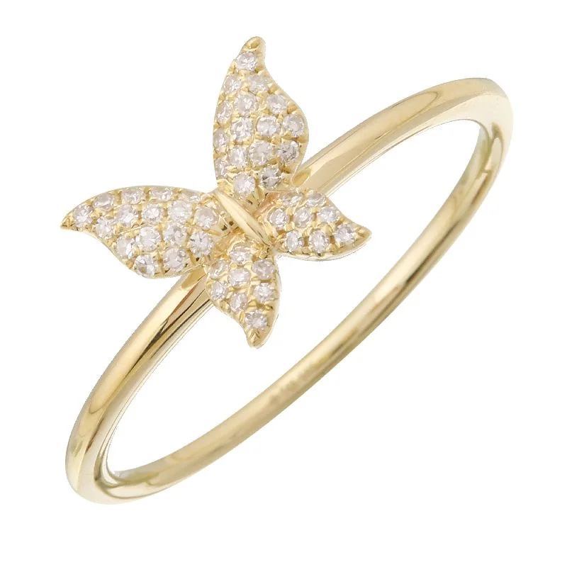 Stackable Wedding Bands-14K Yellow Gold Diamond Butterfly Ring