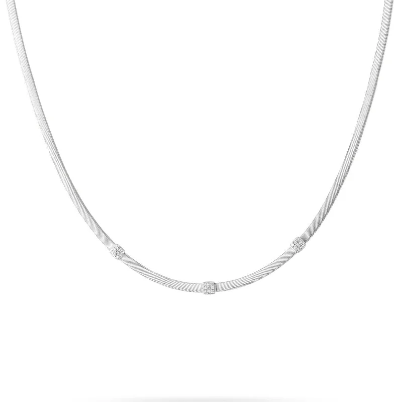 Small Pendant Necklaces-18K White Gold and Diamond Three Station Necklace