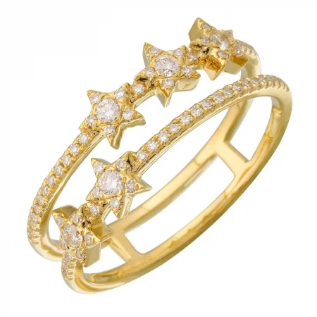 Gold Wedding Bands-14K Yellow Gold Diamond Star Double Row Ring