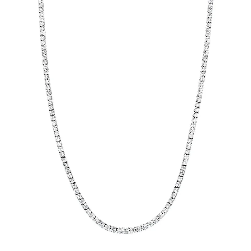 Long Gemstone Necklaces-18K White Gold Diamond Line Necklace