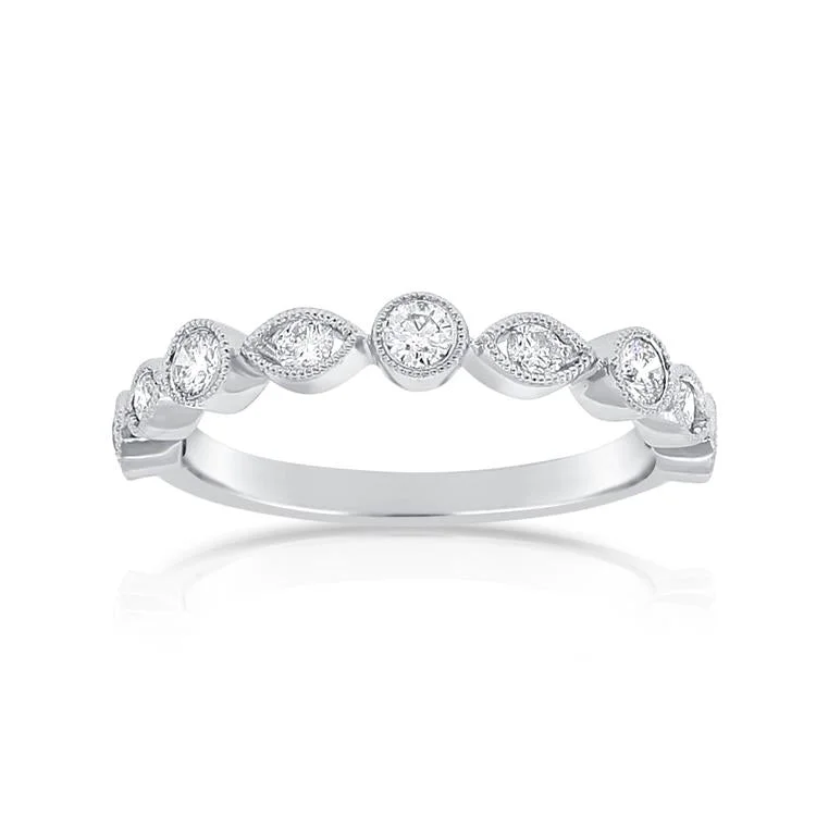 Silver Engagement Bands-14K White Gold Round Diamond and Marquise Shape Band