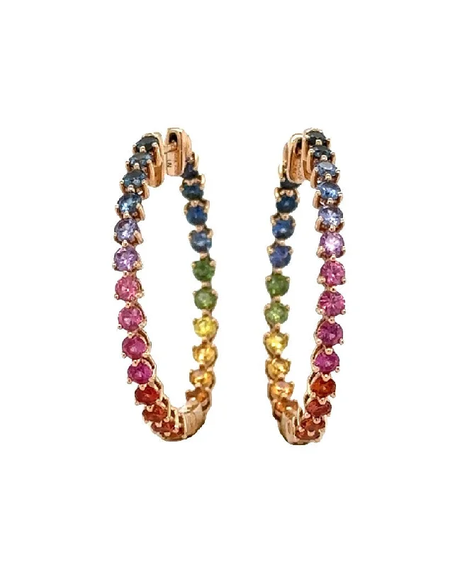 Stud Earrings-Rainbow Sapphire Hoop Earrings 243-JSA