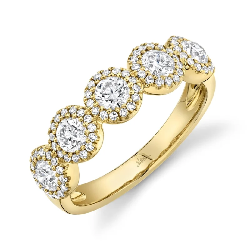 Unique Engagement Rings-14K Yellow Gold Round + Halo Diamond Medium Band