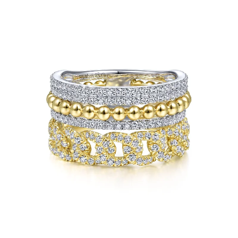 Personalized Gold Rings-14K White & Yellow Gold Diamond Wide Layered Ring