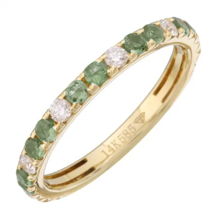 Eternity Rings-14K Yellow Gold Diamond + Green Sapphire Stacking Ring