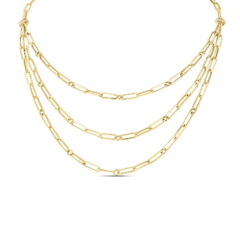 Elegant Pendant Necklaces-18k Yellow Gold Paperclip Triple Strand Necklace