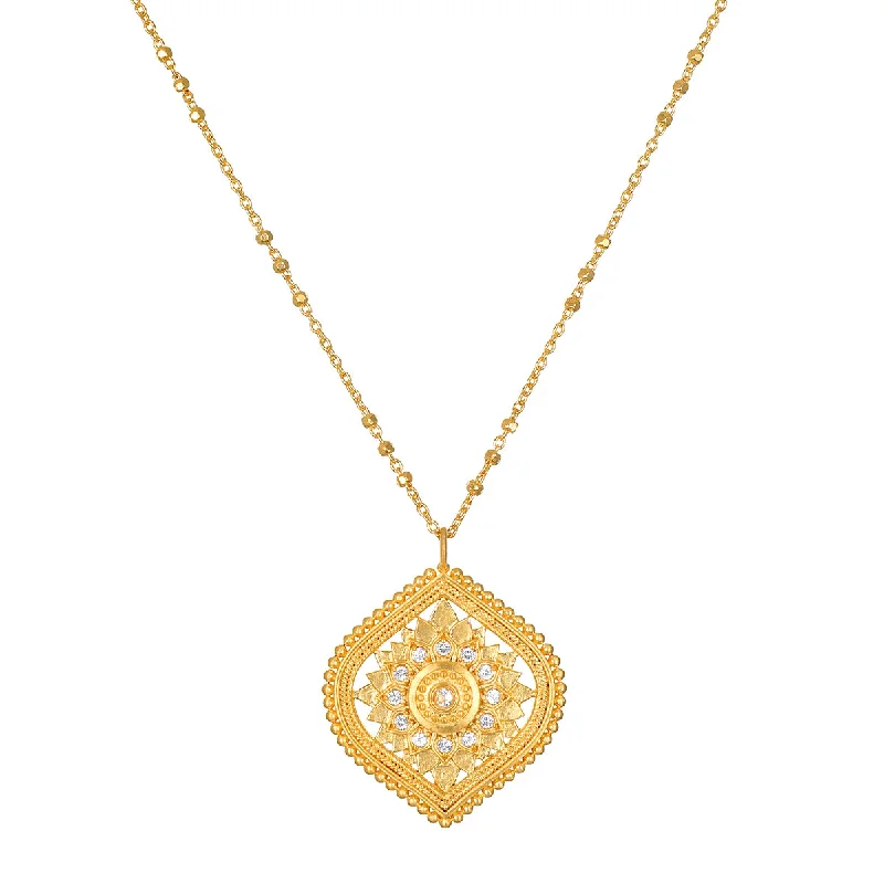 Rose Gold Pendant Necklaces-Awaken Awareness Lotus White Topaz Necklace