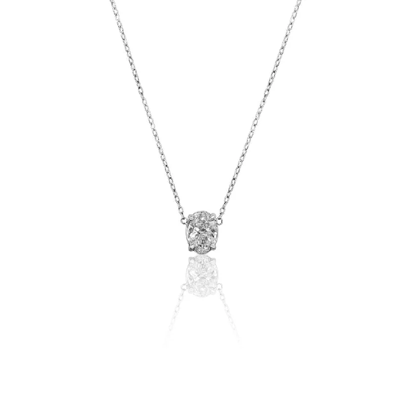 Customizable Heart Necklaces-14K White Gold 0.91 CT Oval Diamond Solitaire Necklace