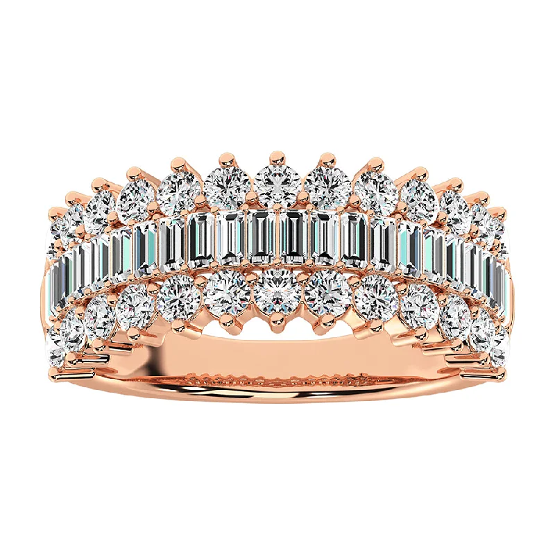 Colorful Diamond Rings-14K Rose Gold 1 1/2 Ct.Tw. Diamond Round and Baguette Set Fashion Band