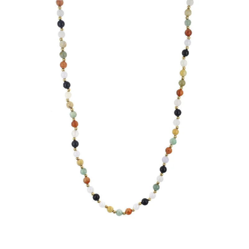 Custom Name Necklaces-26-Inch Multicolor Agate and Gold Bead Necklace