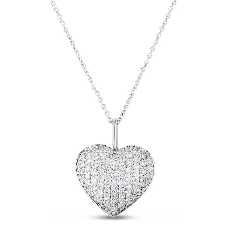 Silver Heart Pendant Necklaces-18K Gold Puffed Diamond Heart Necklace