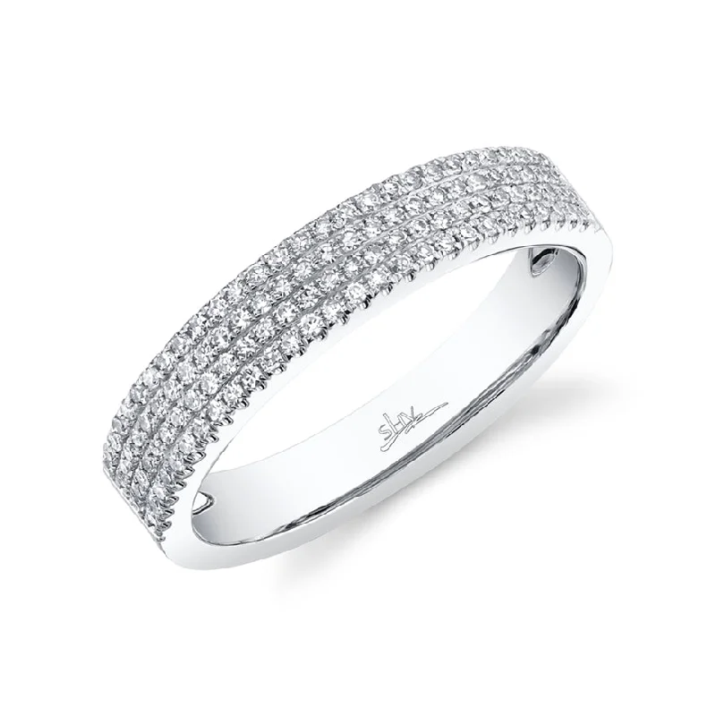 Blue Diamond Rings-14K White Gold Four Row Diamond Pave Band