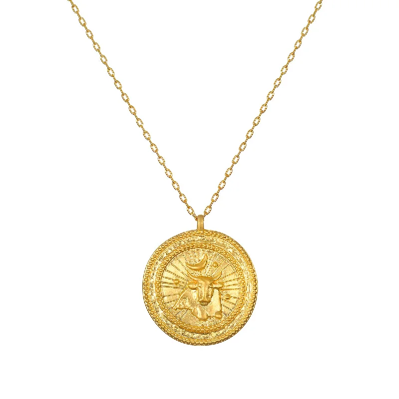 Luxury Necklaces-Taurus Gold Zodiac Coin Necklace