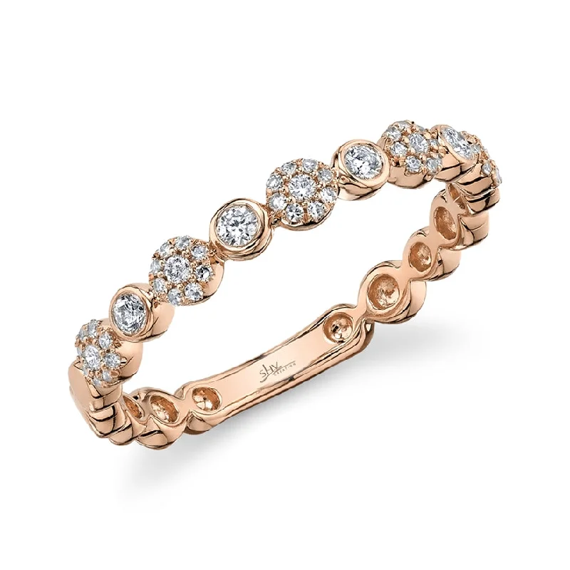 Cushion Diamond Rings-14K Rose Gold Diamond Circles Band