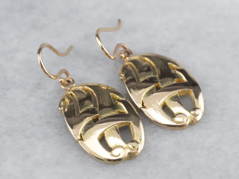 Chunky Earrings-Solid 14K Gold Oval Medal Drop Earrings