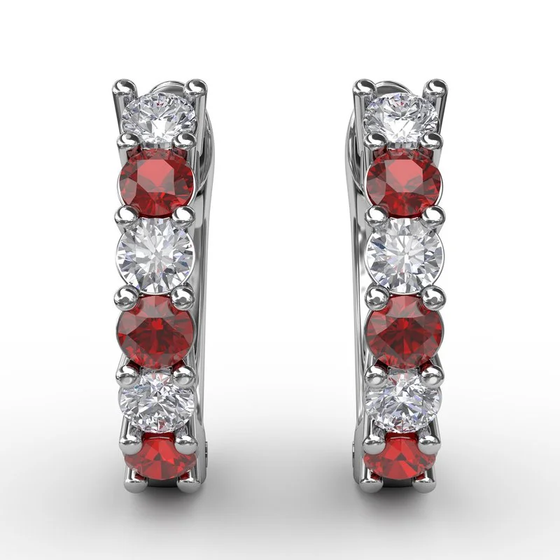 Crystal Stud Earrings-Shared Prong Ruby And Diamond Hoop Earrings ER1494R