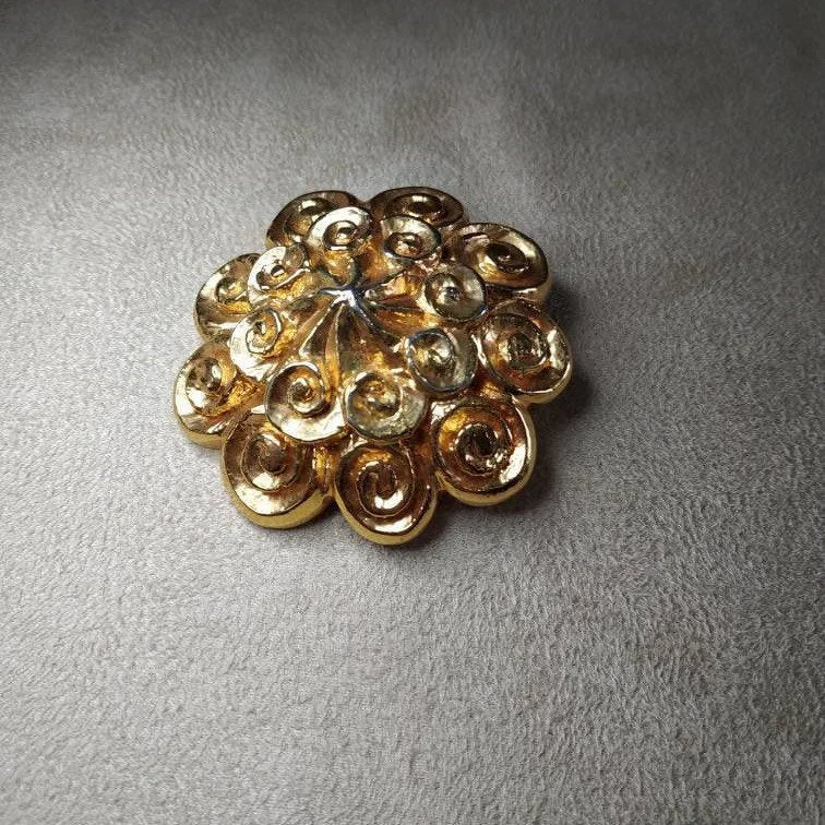 Flower Brooch Pin-Vintage Lanvin Gold chunky Brooch  Statement Large Designer