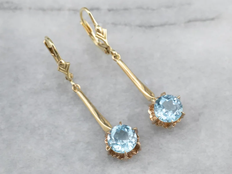 Heart Stud Earrings-Gold Blue Topaz Drop Earrings