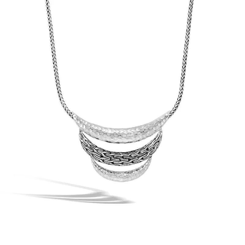 Long Chain Necklaces-Classic Chain Arch Hammered Silver Small Bib Necklace