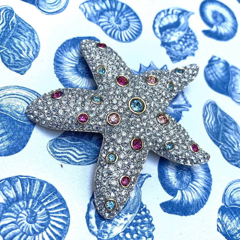 Brooch for Special Occasions-Swarovski Crystal Starfish Brooch