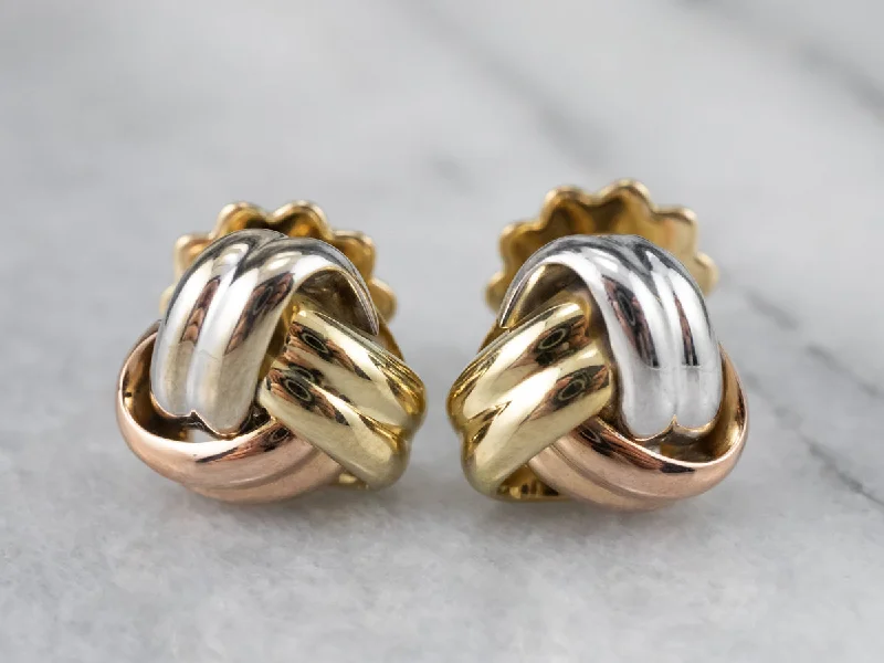 Bright Earrings-Tri Color Gold Knot Stud Earrings