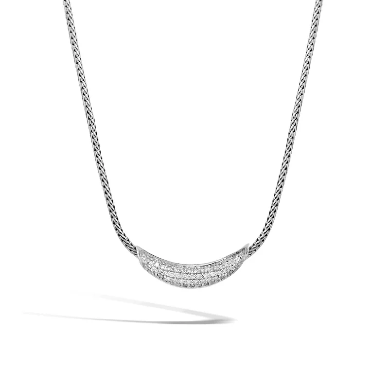 Personalized Pendant Necklaces-Classic Chain Arch Silver Diamond Pave Necklace