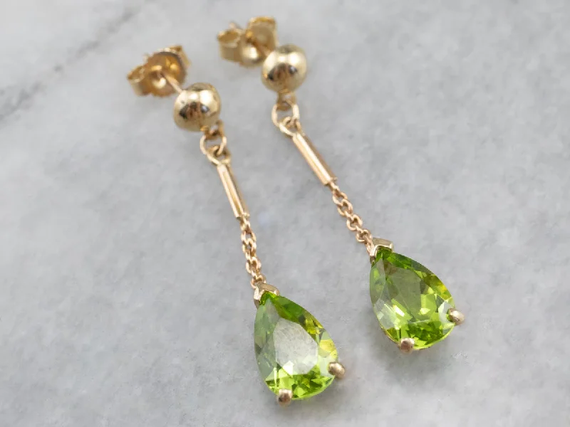 Bold Hoop Earrings-Peridot Yellow Gold Gemstone Drop Earrings