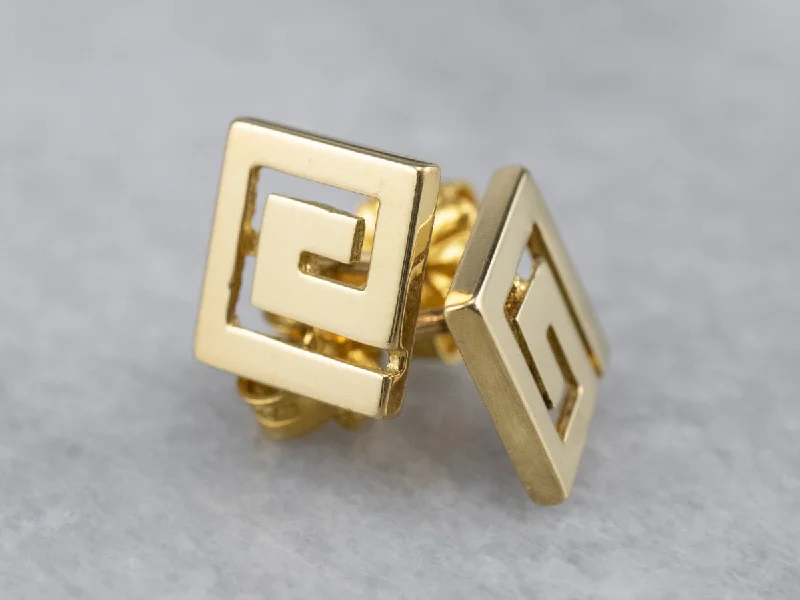 Flower Earrings-Geometric 18K Gold Stud Earrings