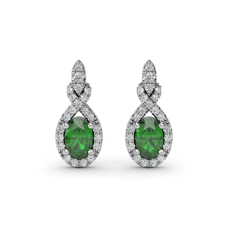 Artistic Drop Earrings-Love Knot Emerald and Diamond Earrings ER1884E