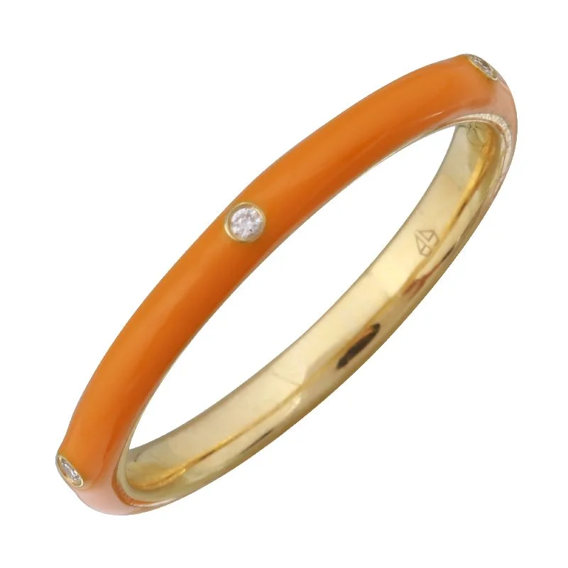 Geometric Rings-14k Yellow Gold Orange Enamel & Diamond Ring