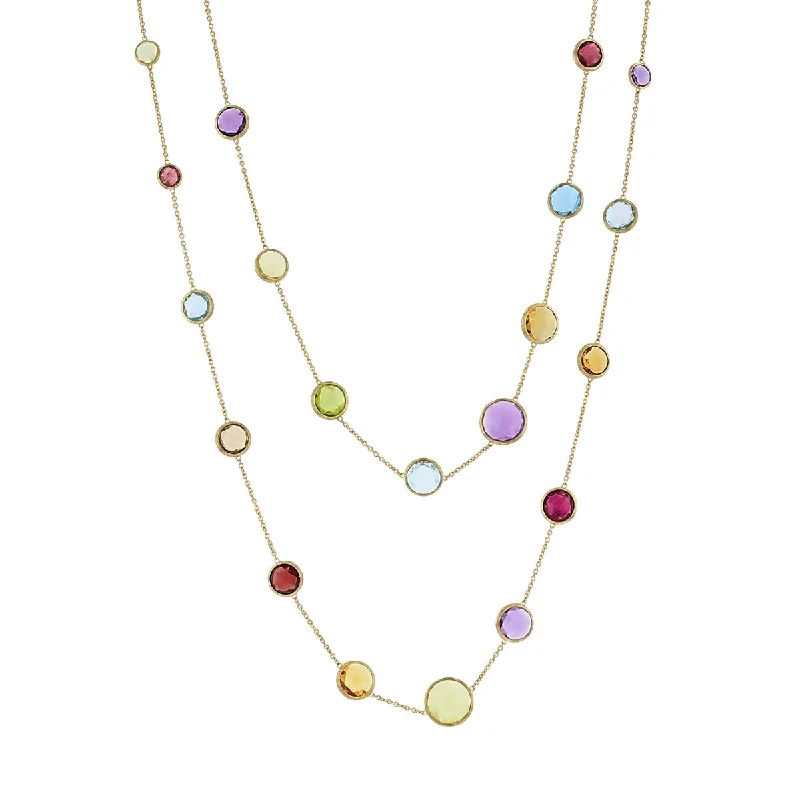 Layered Name Necklaces-18K Yellow Gold Mixed Gemstone Long Necklace