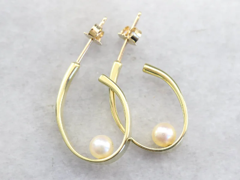 Colored Gem Earrings-Modernist Pearl Hoop Earrings