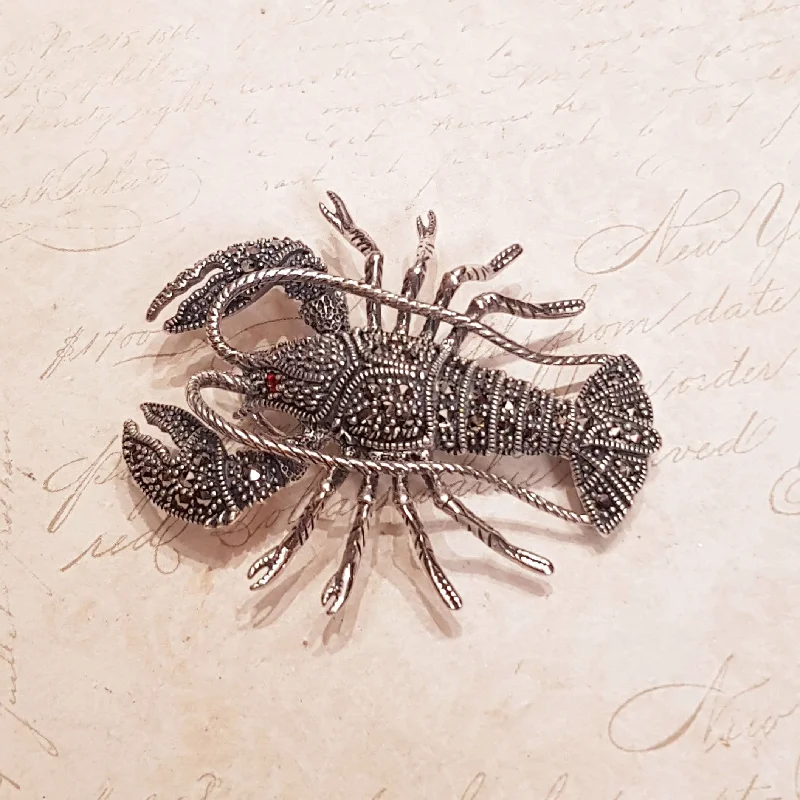 Luxury Wedding Brooch-Lobster Brooch Pendant Silver Marcasite