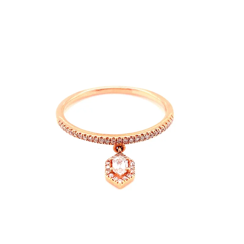 Infinity Rings-14K Rose Gold Round + Duchess Diamond Charm Ring