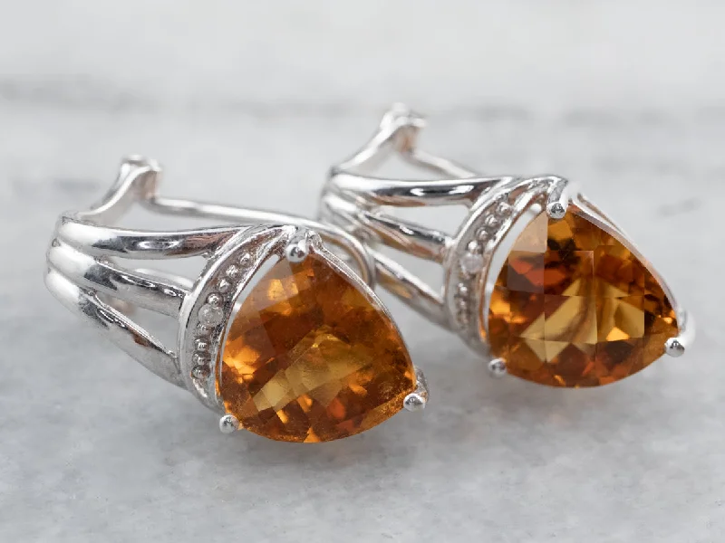 Chunky Pearl Earrings-Citrine and Diamond White Gold Earrings