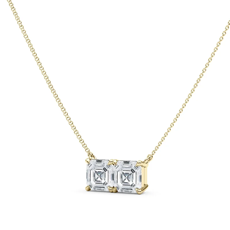 Premium Gold Necklaces-Twin Asscher Diamond Pendant